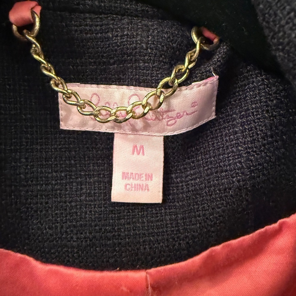 Lilly Pulitzer Ruffle Black Trench Coat with Pink Lining - Picture 8 of 16